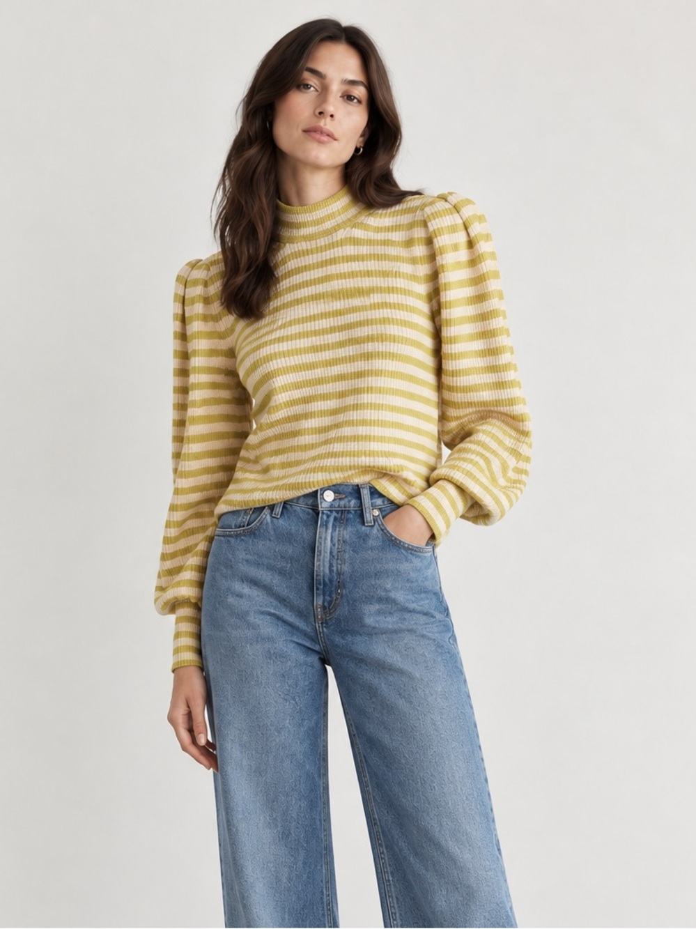 ELEVEN SIX Mia Stripe Baby Alpaca Sweater ivory yellow S